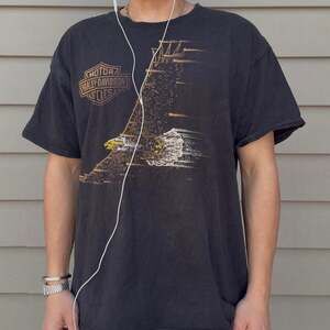 Vintage Harley Davidson Eagle Graphic T-Shirt, Black, XL — Y2K Biker Style